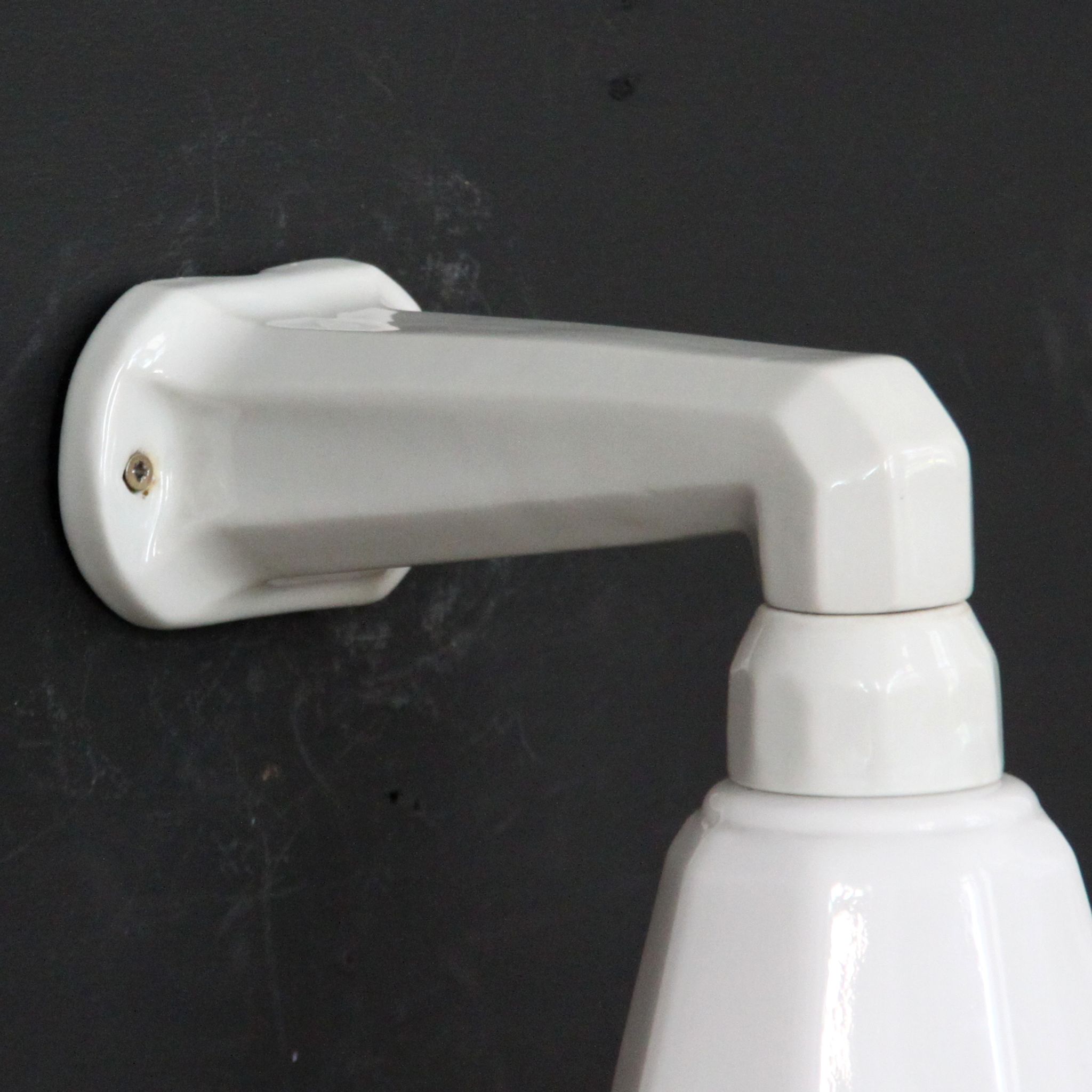 Wall lamp, swan collar porcelain, white opaline glass tulip, art deco, 1930