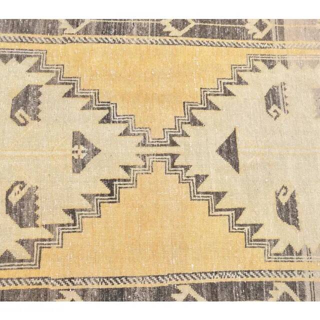 Vintage Gold-Beige Turkish Hand-Knotted Hallway Runner 115x419