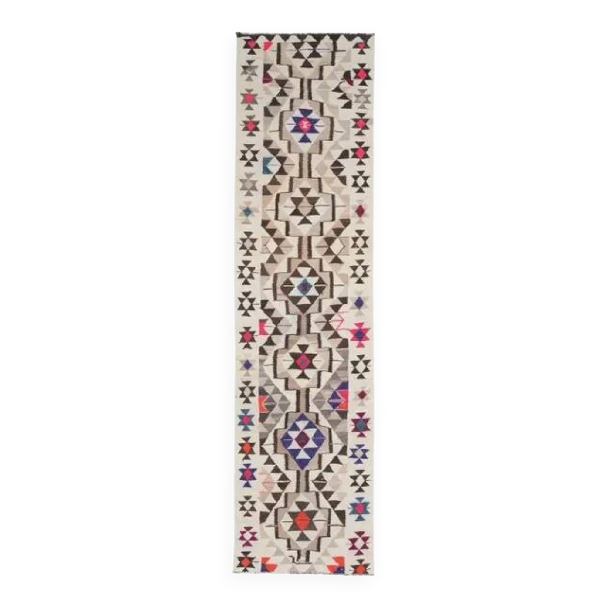 1970s Vintage Turkish Hand-Knotted Wool Cotton Beige Runner Rug 91x350
