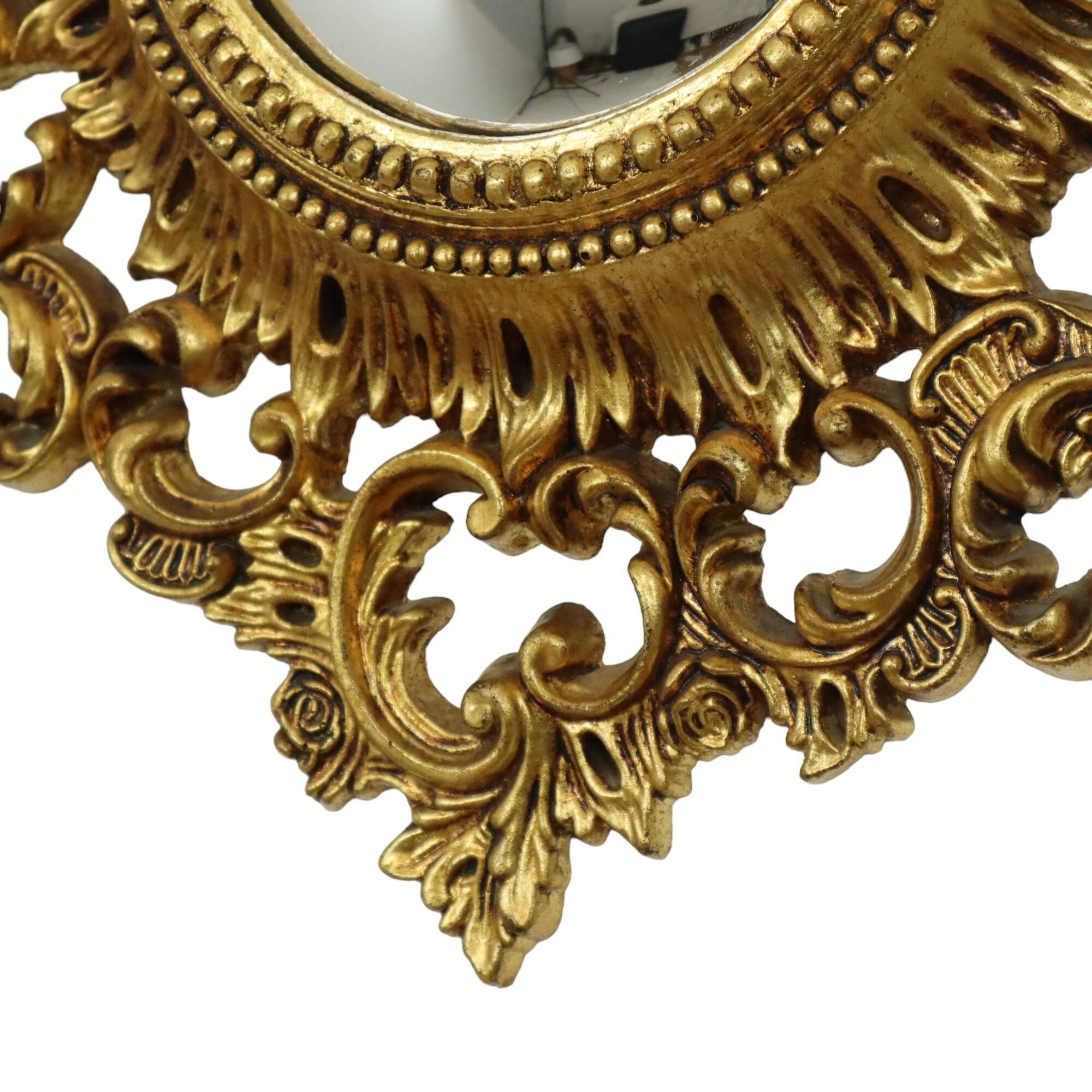 Classic Vintage Butler Mirror Gold Baroque Frame Witch's Eye Fifties