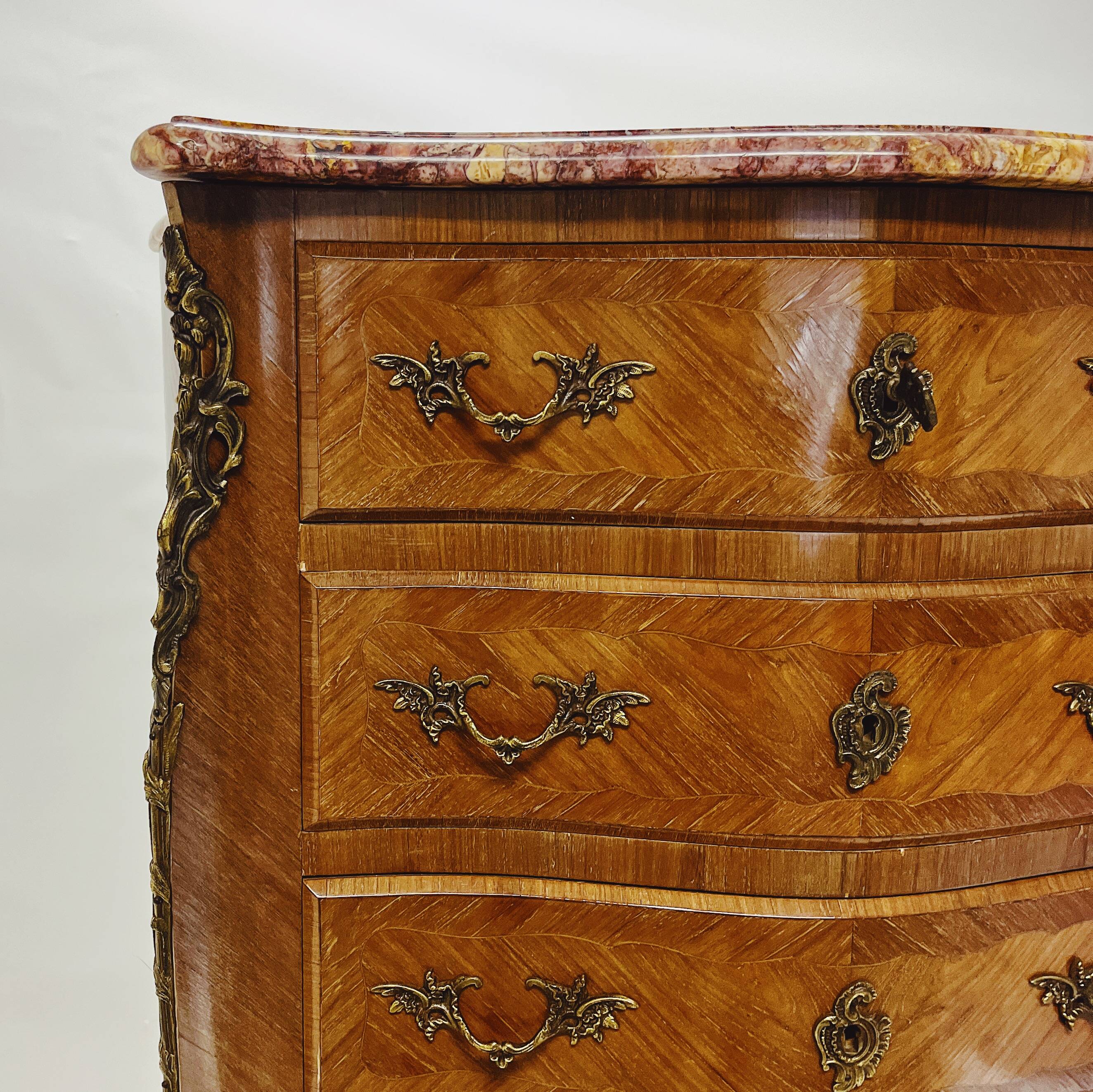 Elegant Louis XV Walnut Chest of Drawers with Marble Top