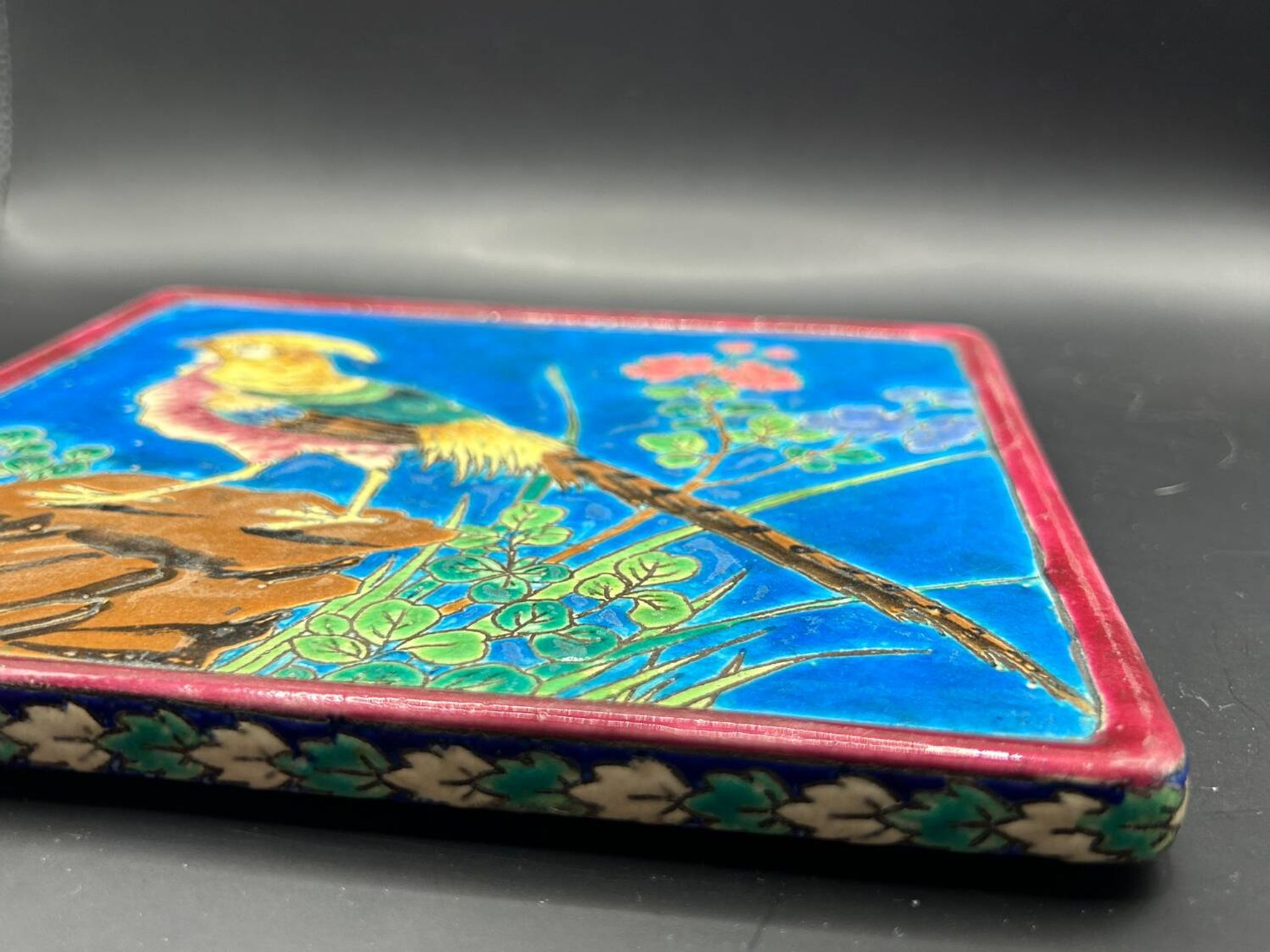 Trivet in cloisonné enamel from Longwy - pheasant design
