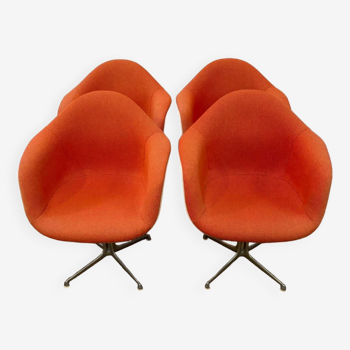 Set of 6 Eams armchairs in Hermann Miller orange fiber shell