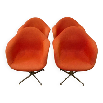 Set of 6 Eams armchairs in Hermann Miller orange fiber shell