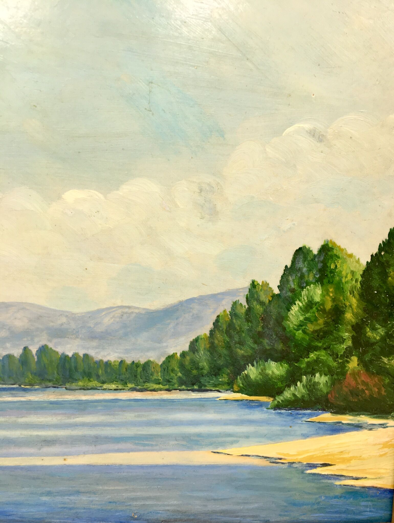 Tableau paysage au lac signé a Bailloud  années 50/70