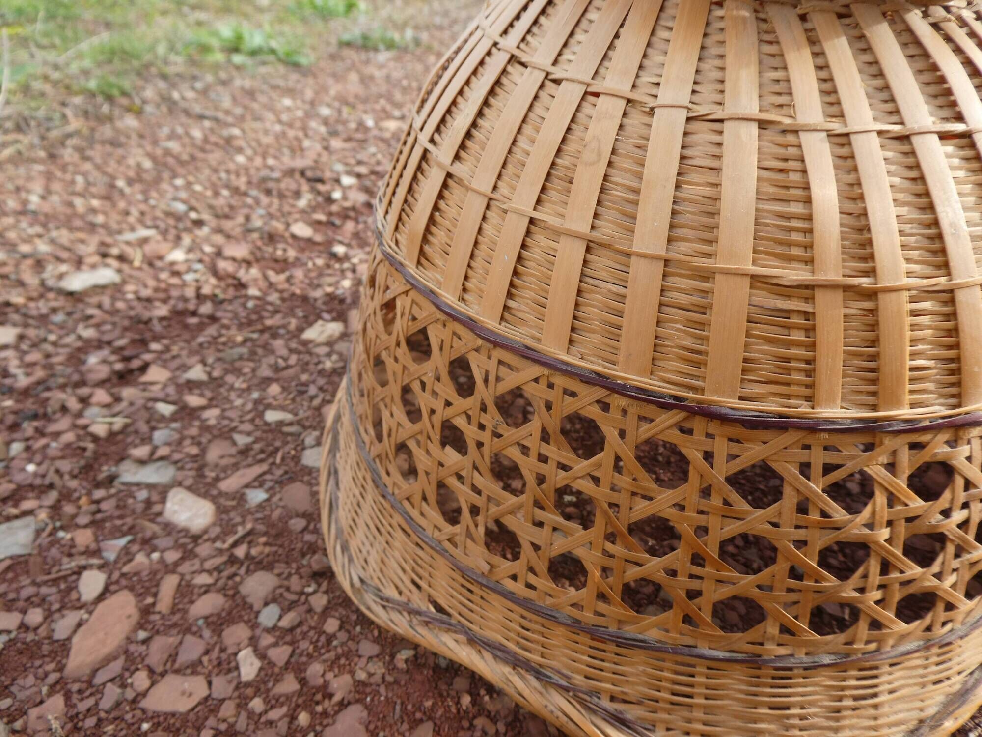 Wicker pendant lamp and vintage braided rattan straws