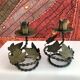 Pair of handcrafted wrought iron candlesticks vintage foliage
