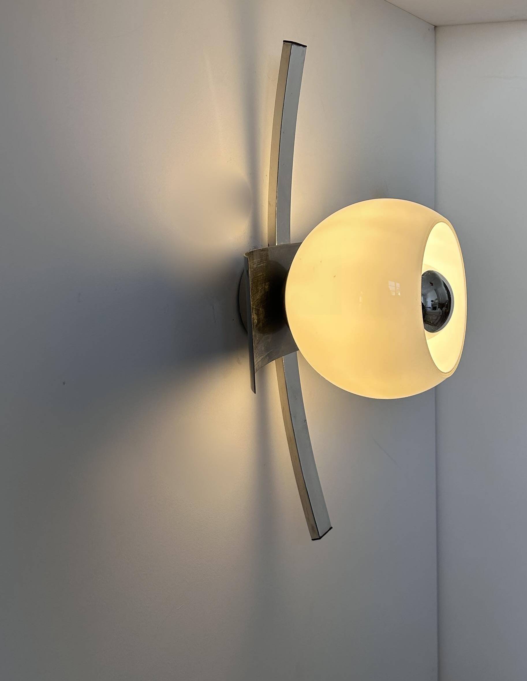 Vintage wall lamp, brushed chrome and opaline metal, France 1960s