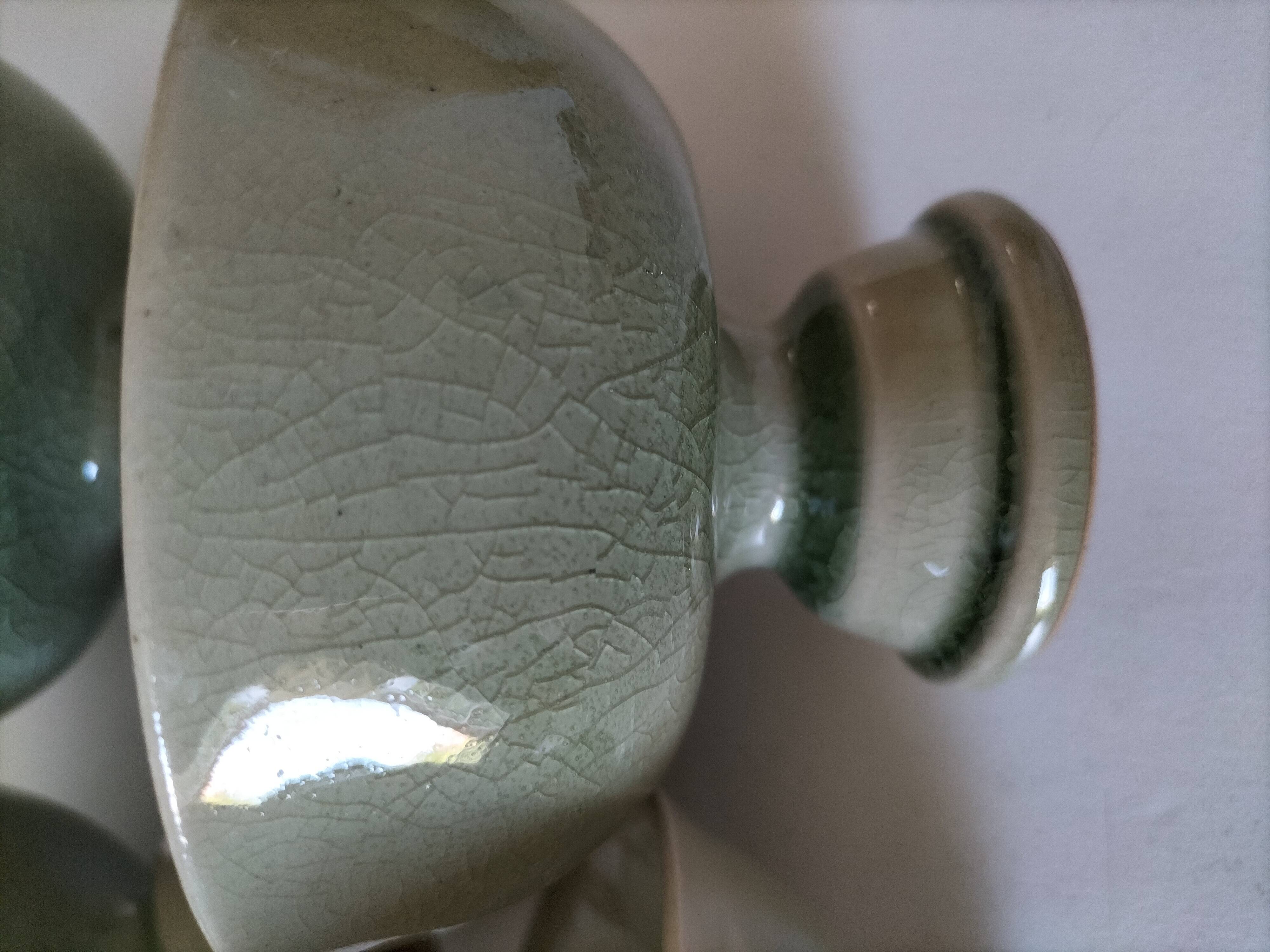 Set of 4 handmade ceramic bowls – celadon glaze & raku style