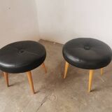 Pair of Scandinavian stools in black leather