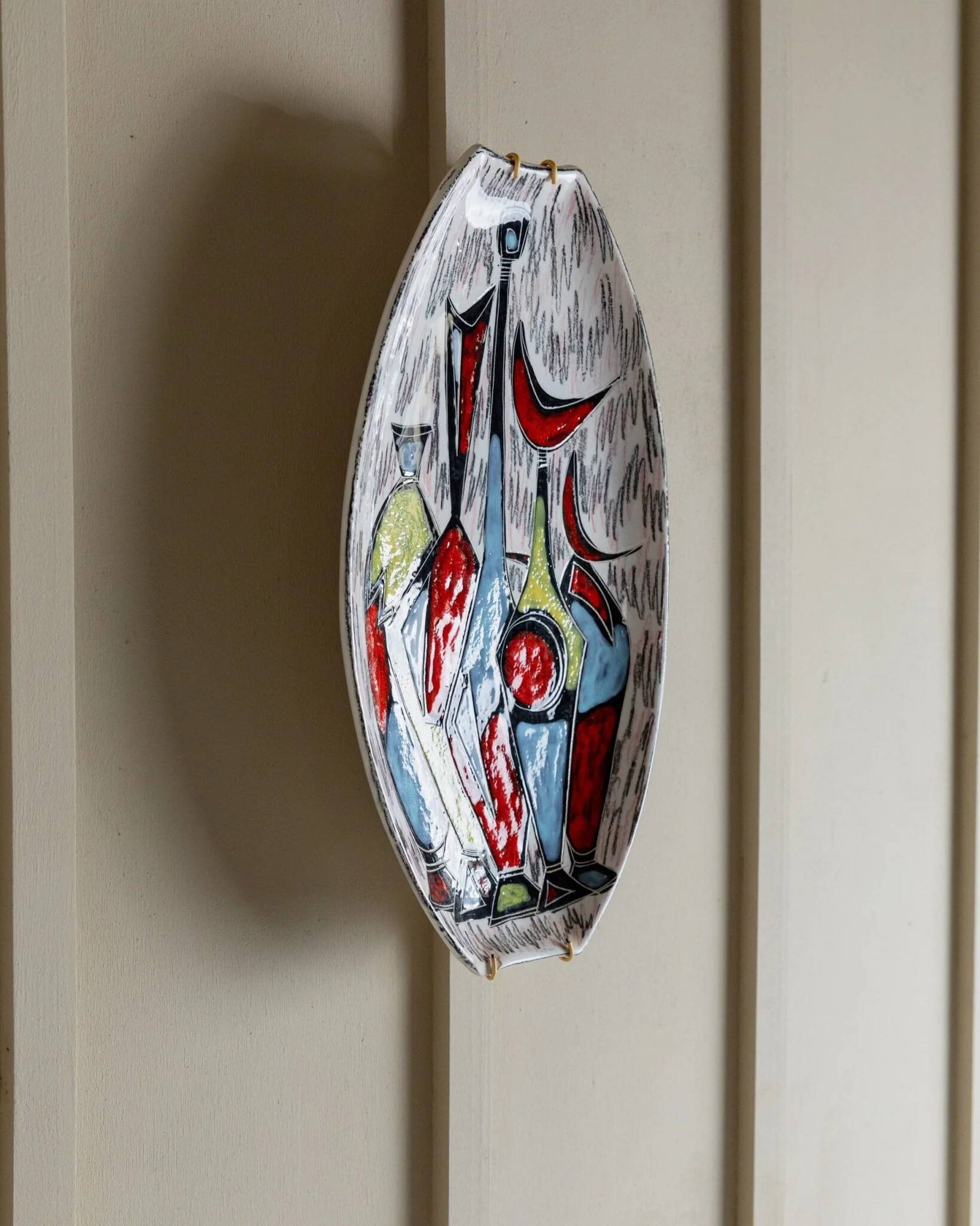 Multicolor Hand-Painted Ceramic Wall Plate, Vintage Studio, Italian 1970s Mid-Century Design