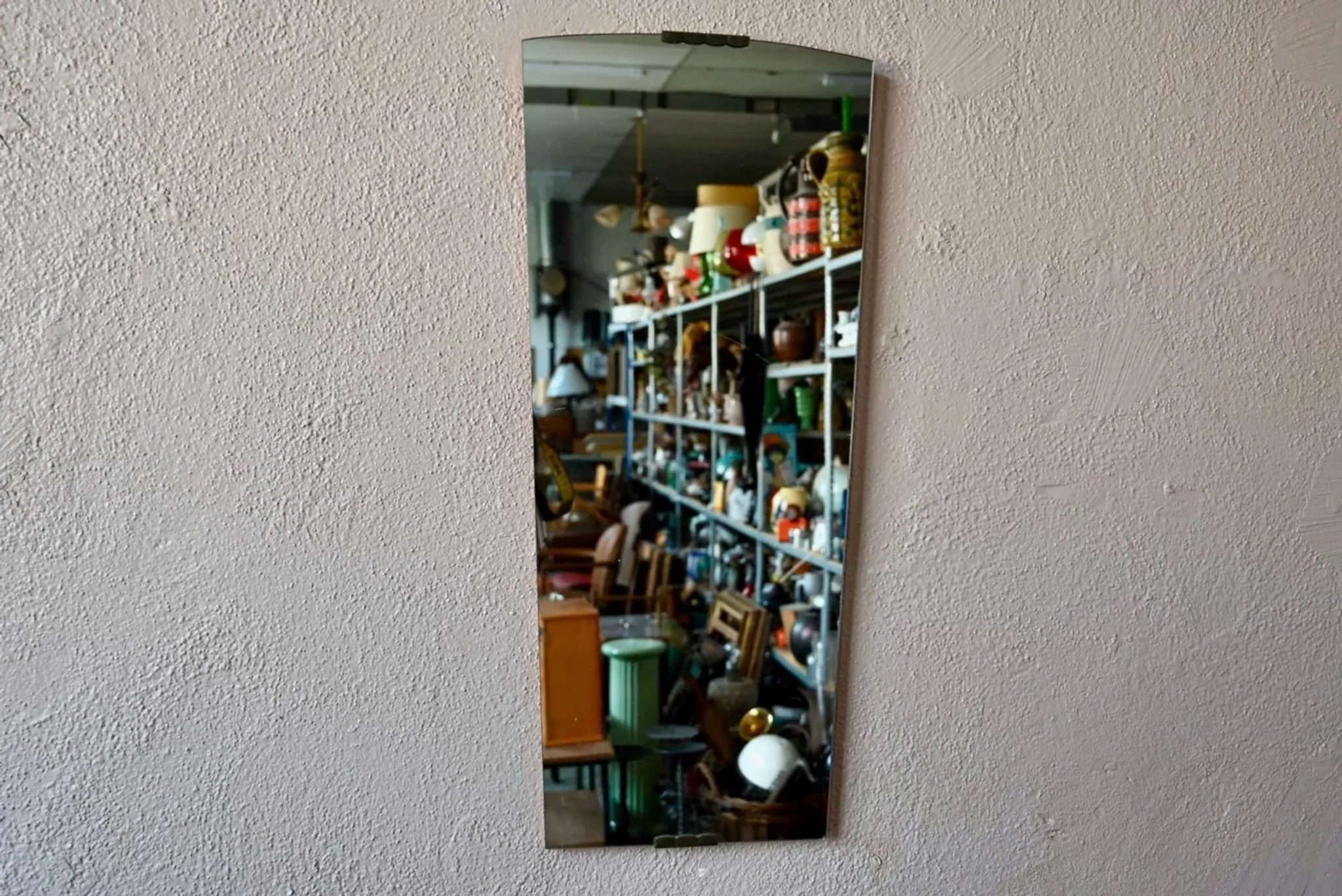 Vintage mirror rearview design from the 60s, patinated brass.