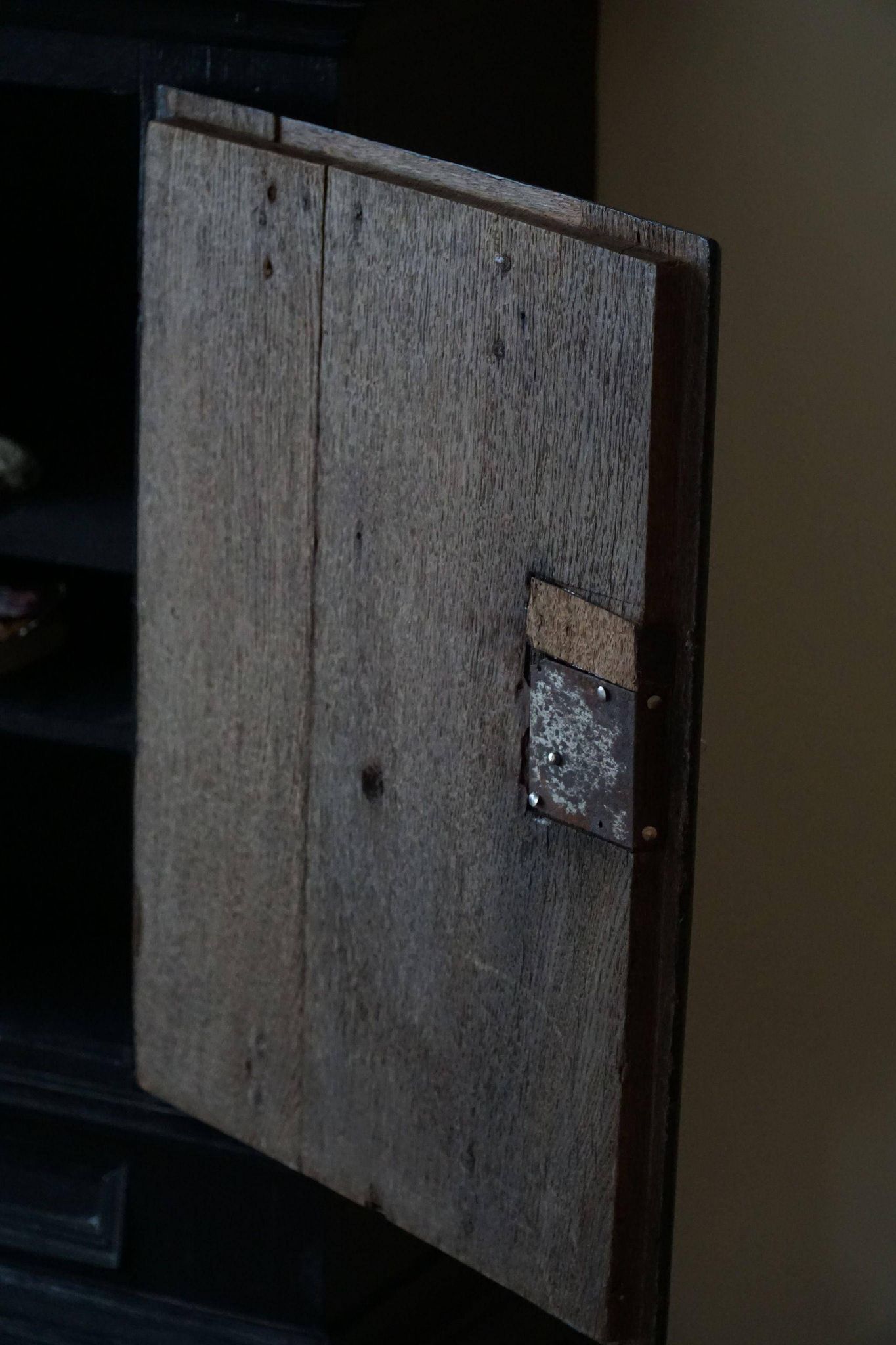 Antique black painted wardrobe from the 18th century by a Danish cabinetmaker, baroque.