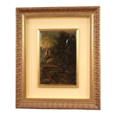 Peinture de paysage italienne huile sur carton du 20ème siècle
