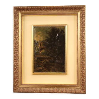 Peinture de paysage italienne huile sur carton du 20ème siècle