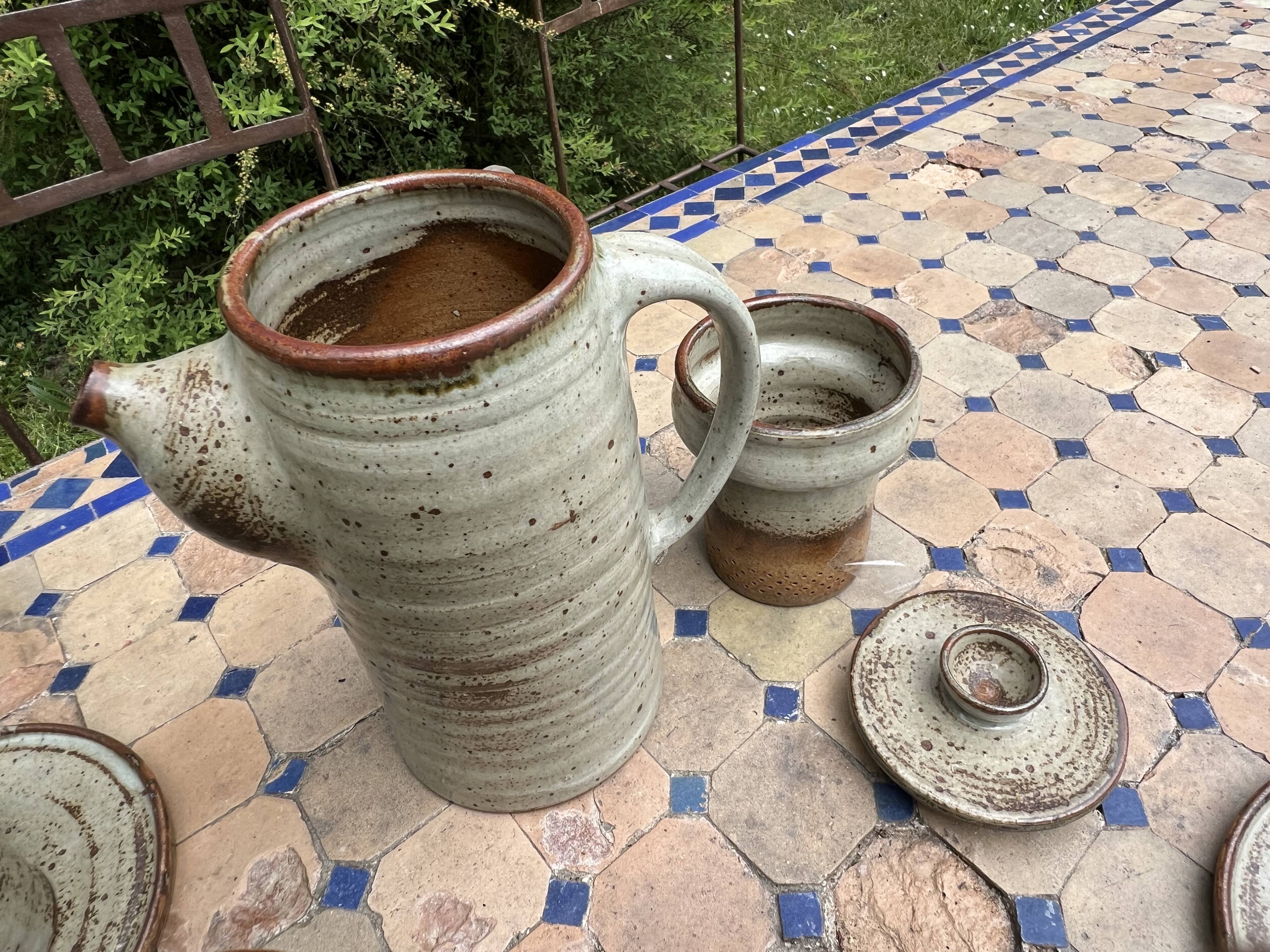 Vintage coffee and tea set in glazed stoneware from Puis potters - 15 pieces