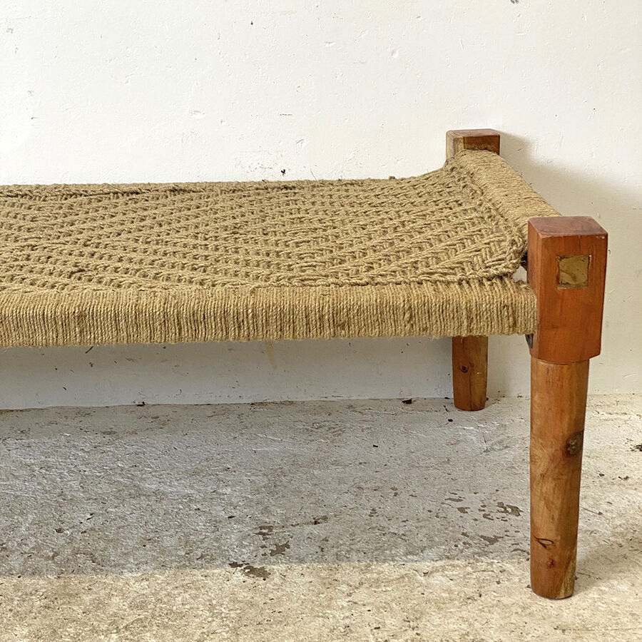 Charpoy Indian bench in braided rope