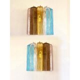 Set of Two Multicolored "Squares Bark" Murano Glass Wall Sconces in Barovia