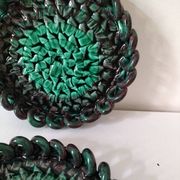 Pair of enamelled woven ceramic trinket trays signed BL, Le Brusc (Var)