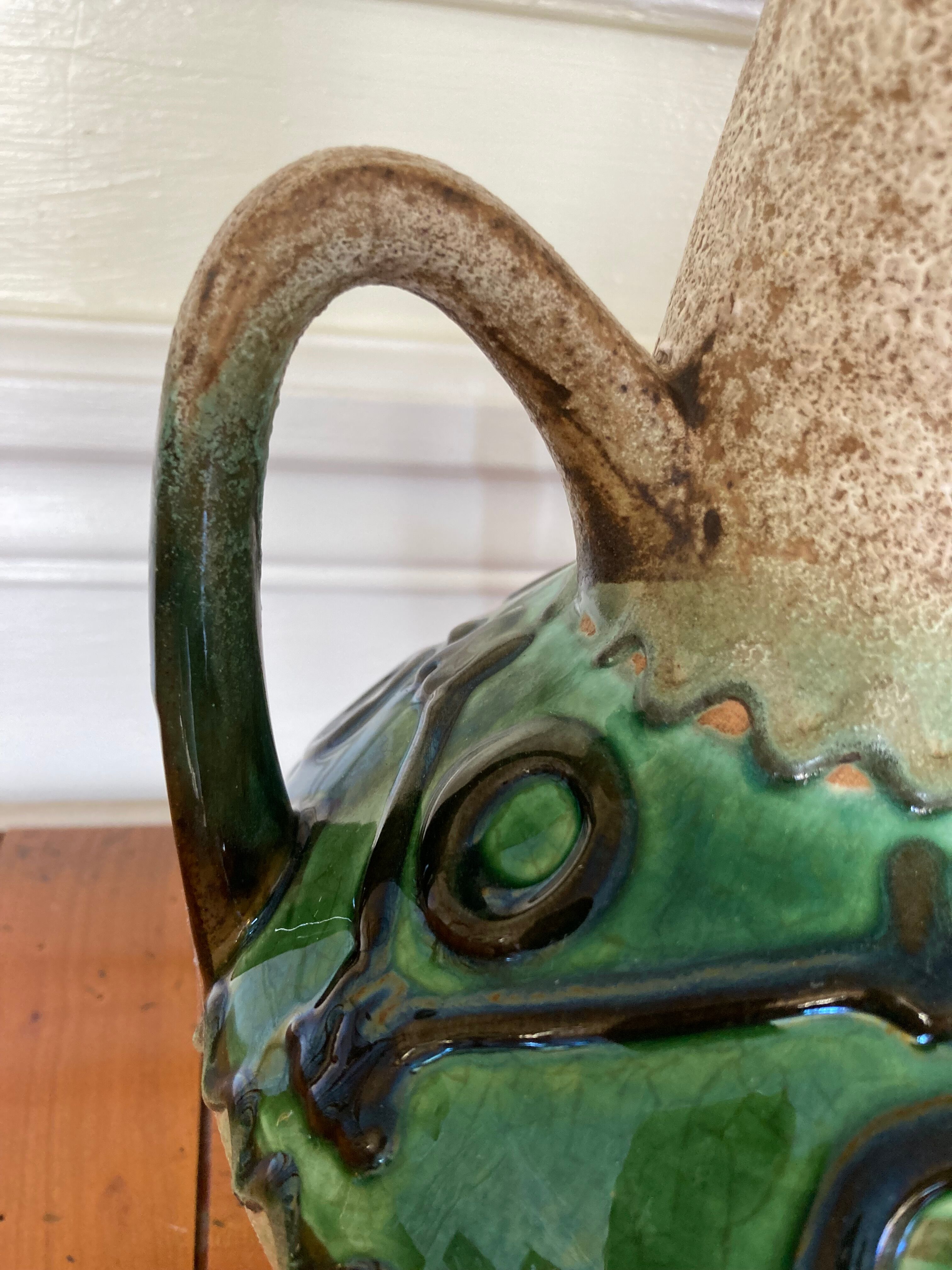 Emerald glazed ceramic pitcher vase