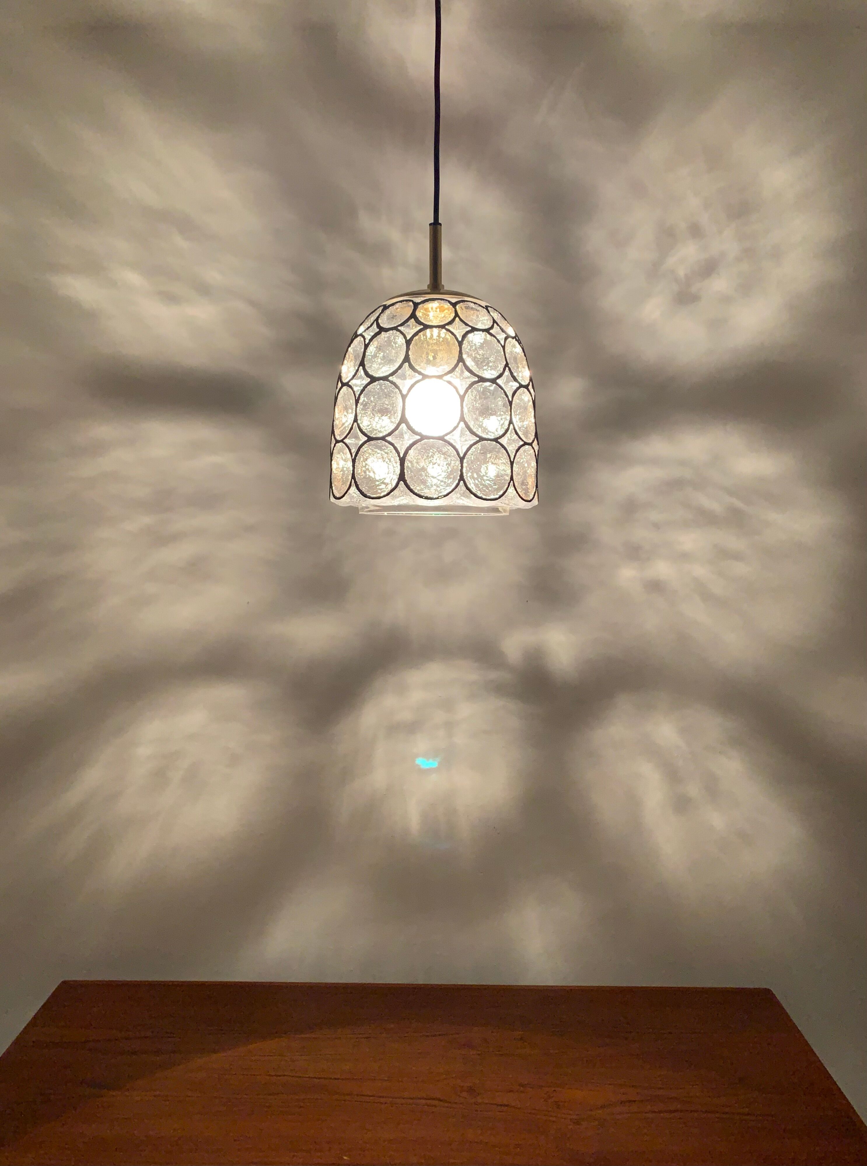 Iron ring design glass pendant lamp by Glashütte Limburg
