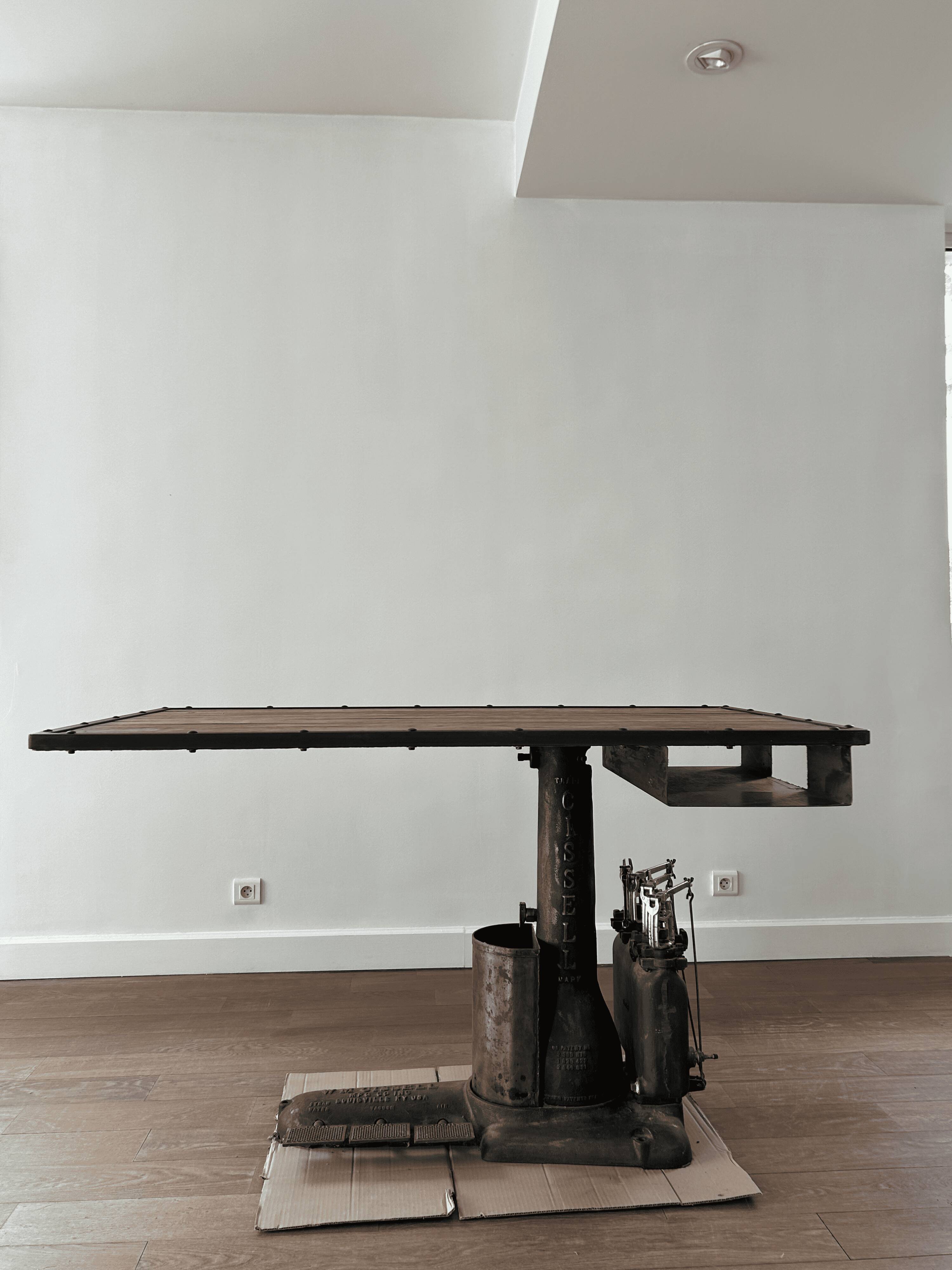Vintage industrial desk W.M. Cissell, USA, wood and metal top