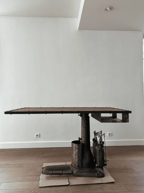 Bureau industriel ancien W.M. Cissell, USA, plateau bois et métal