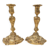 Pair of louis xv style rocaille candlesticks, slodtz model, 19th century