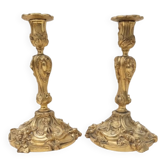 Paire de bougeoirs de style louis xv rocaille modéle de slodtz, 19 ème