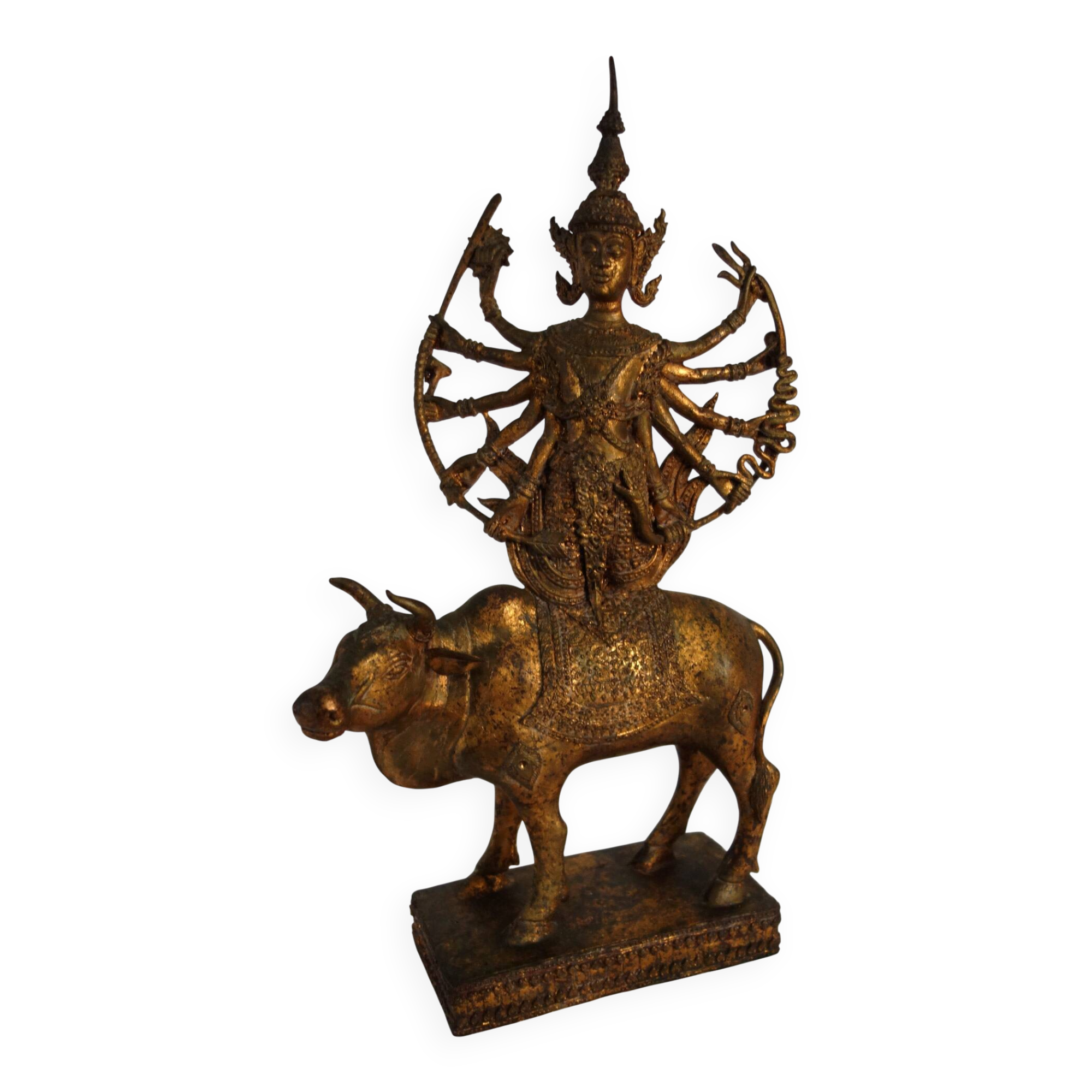 Golden bronze statue of Shiva on Nandi, India, mid-20th century.