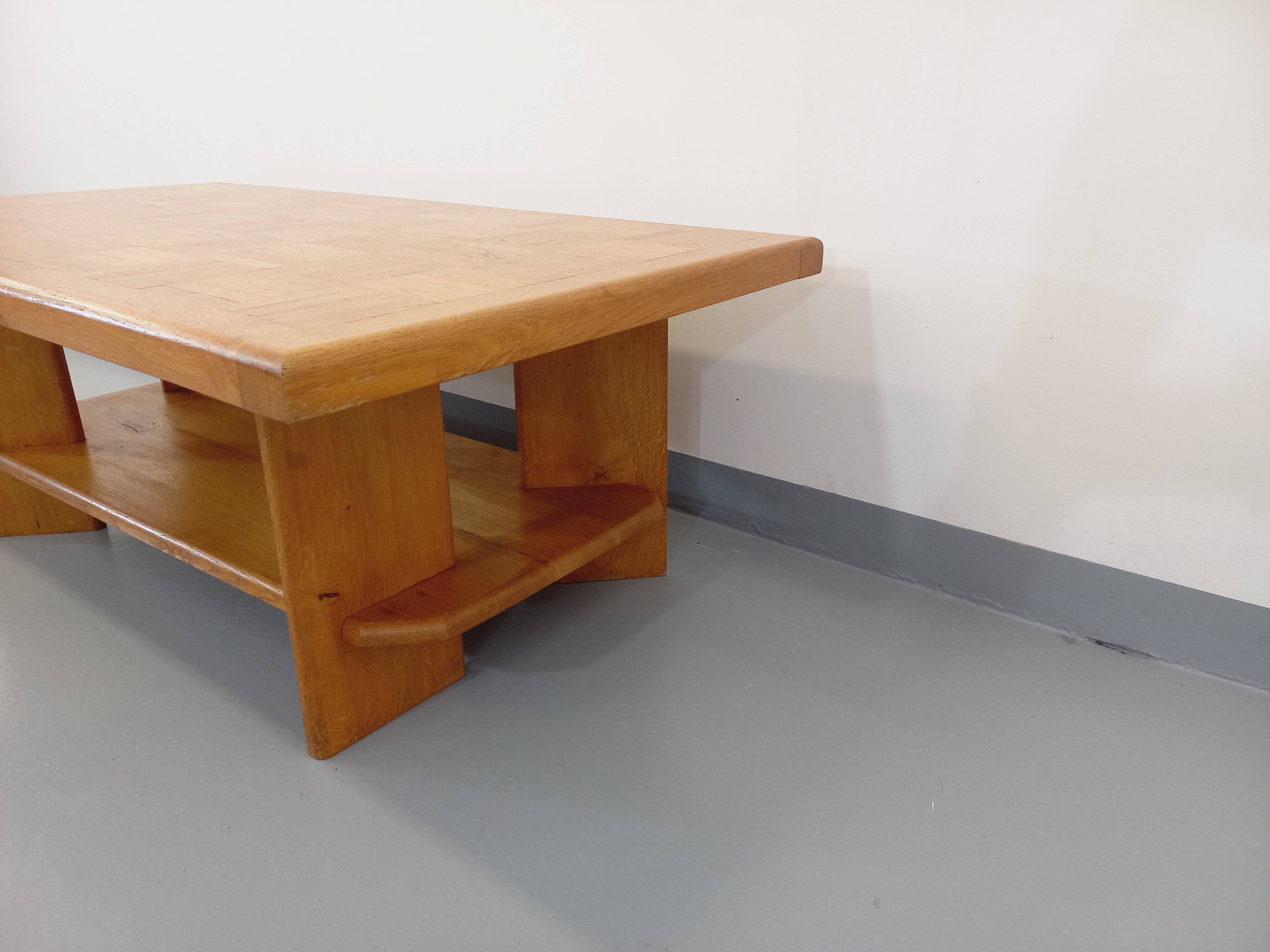 Vintage solid oak coffee table from the 70s 80s Perriand Regain Chapo style