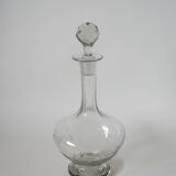 large wine carafe in engraved glass and faceted stopper 1930