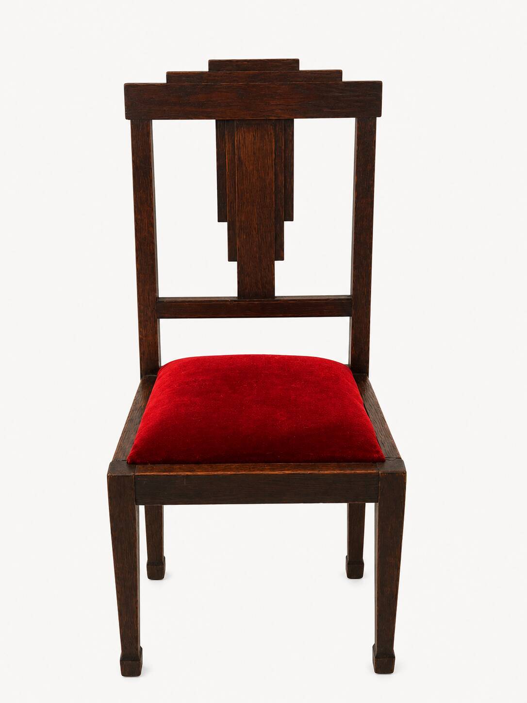Vintage Art Deco Dining Chairs – Solid Wood & Red Velvet (Set of 4)