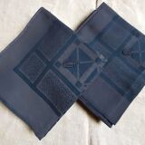 JV monogrammed navy blue checkered table service