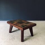 Brutalist Rustic Slate Tile & Oak Coffee Table, Belgium, 1960s