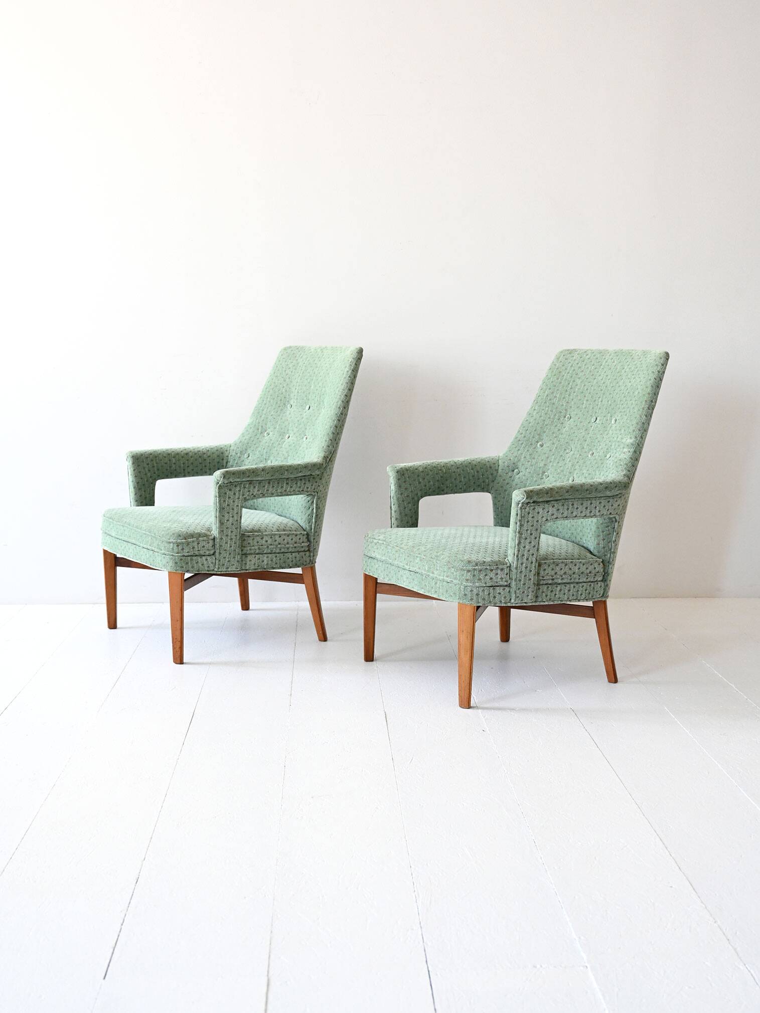 Pair of Vintage 1950s Scandinavian Mint Green Armchairs