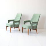 Pair of Vintage 1950s Scandinavian Mint Green Armchairs