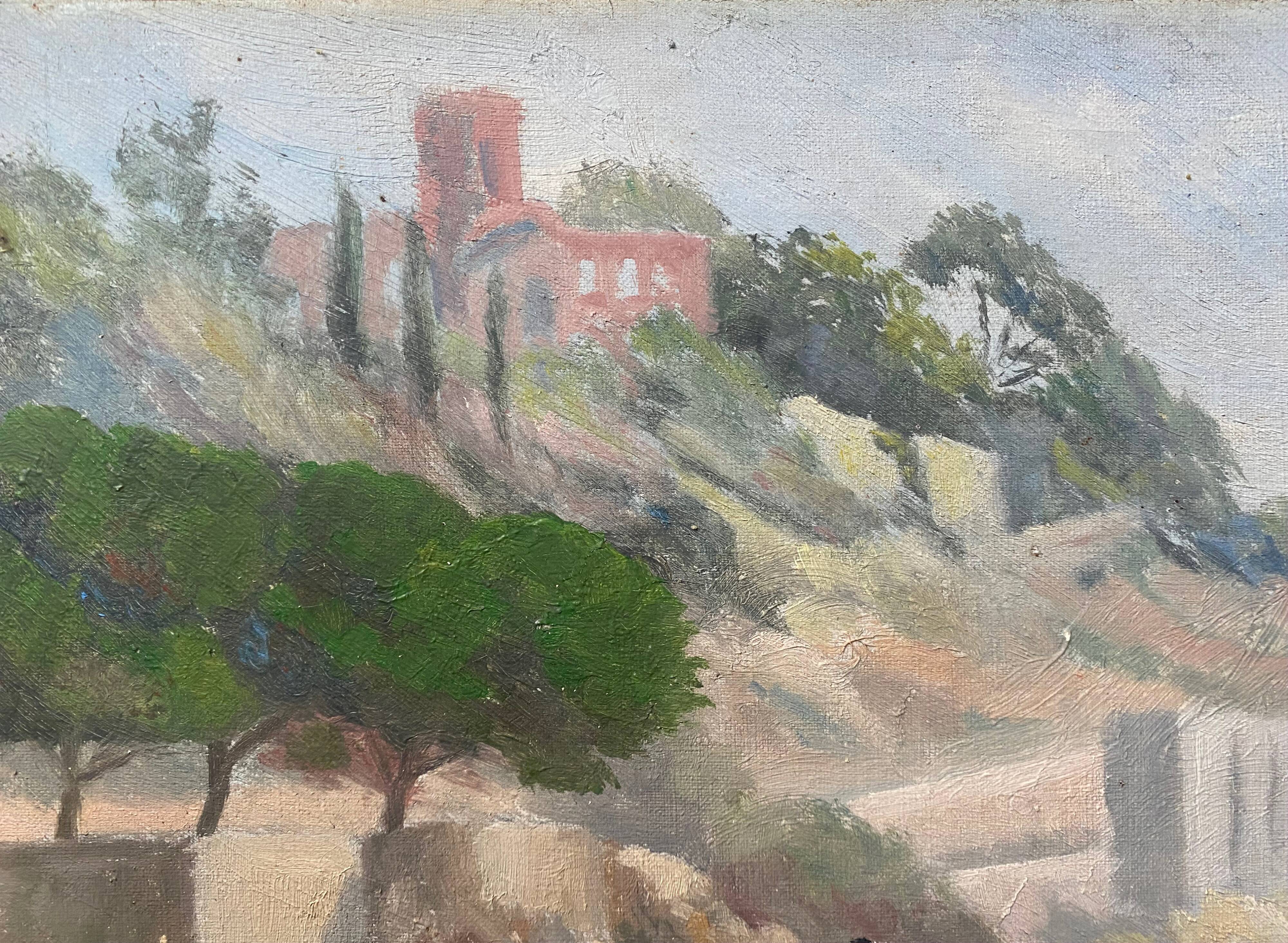 Painting HST Marine "Mediterranean seaside" signed H. Léotard panoramic