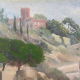 Painting HST Marine "Mediterranean seaside" signed H. Léotard panoramic