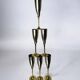 Brutalist champagne glasses in brass & silver plated, set of 6, Spain, 1970s