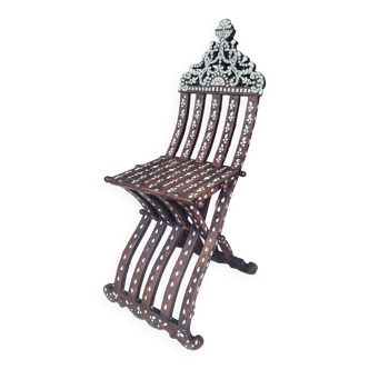 Antique folding oriental chair with mother-of-pearl inlays