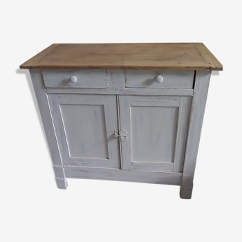 Buffet parisien patiné gris perle, plateau bois