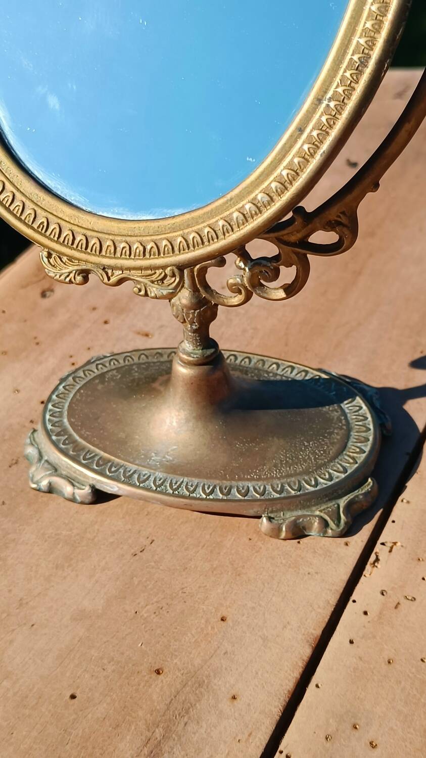 Miroir de table vintage en laiton doré – style Napoléon III,