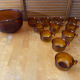 Salad bowl + 11 cups vereco frosted moulded amber glass 1970s vintage