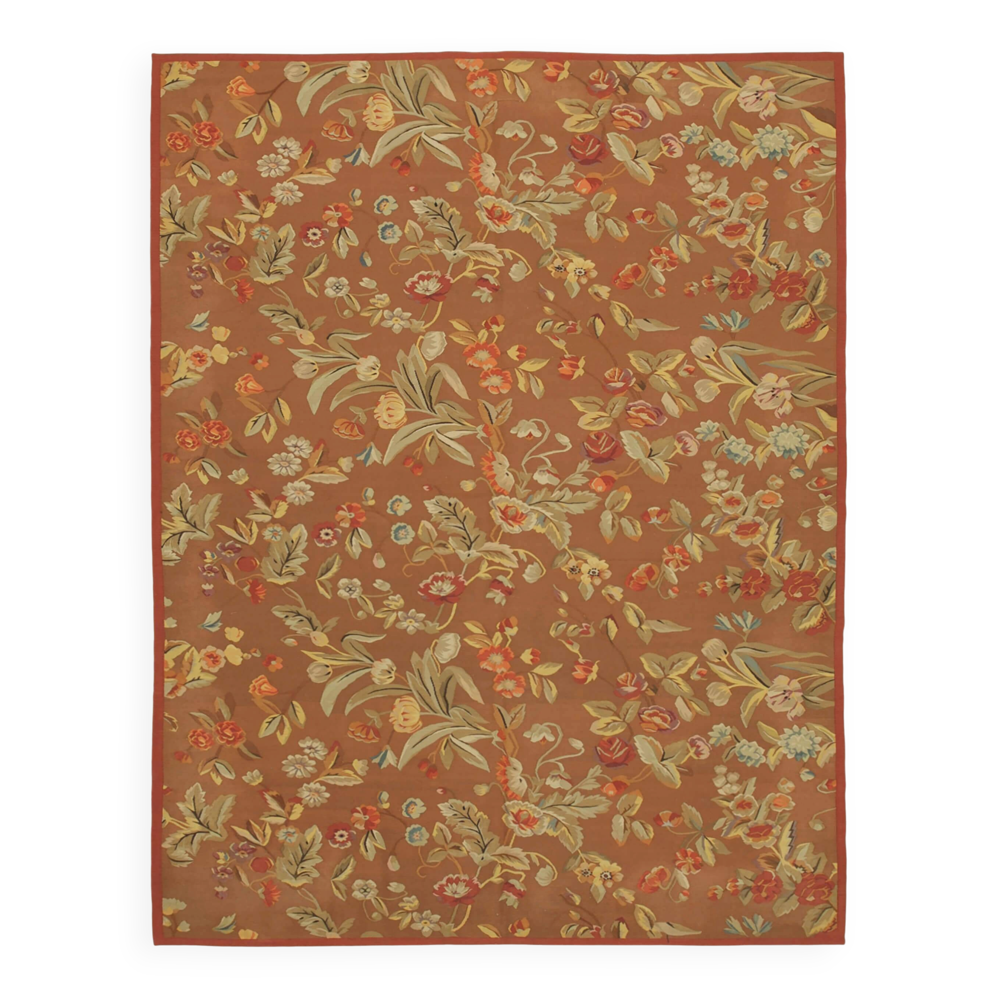 Handmade European Vintage Aubusson Kilim 276 cm x 359 cm