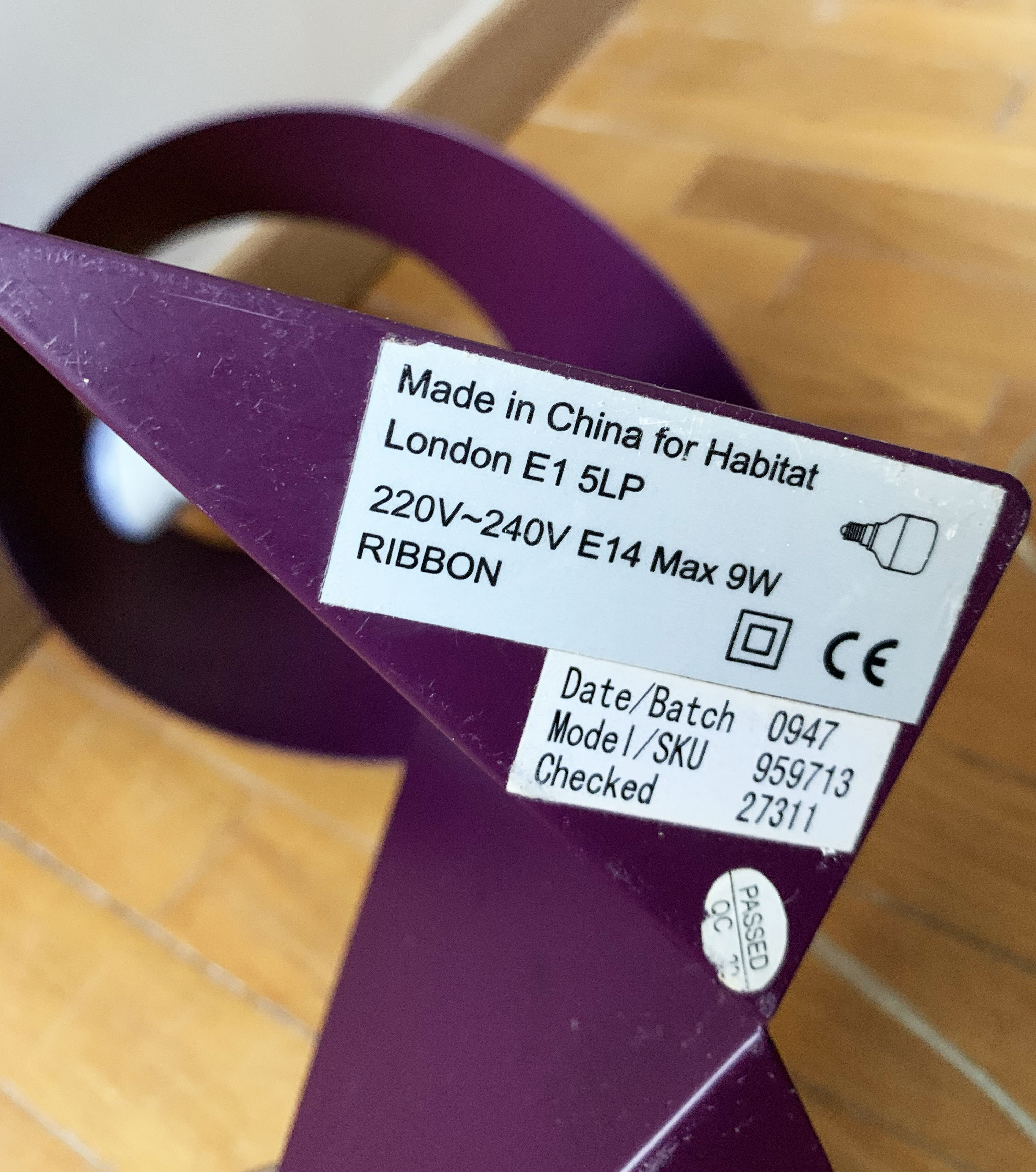 Vintage Habitat Ribbon Lamp from 1986