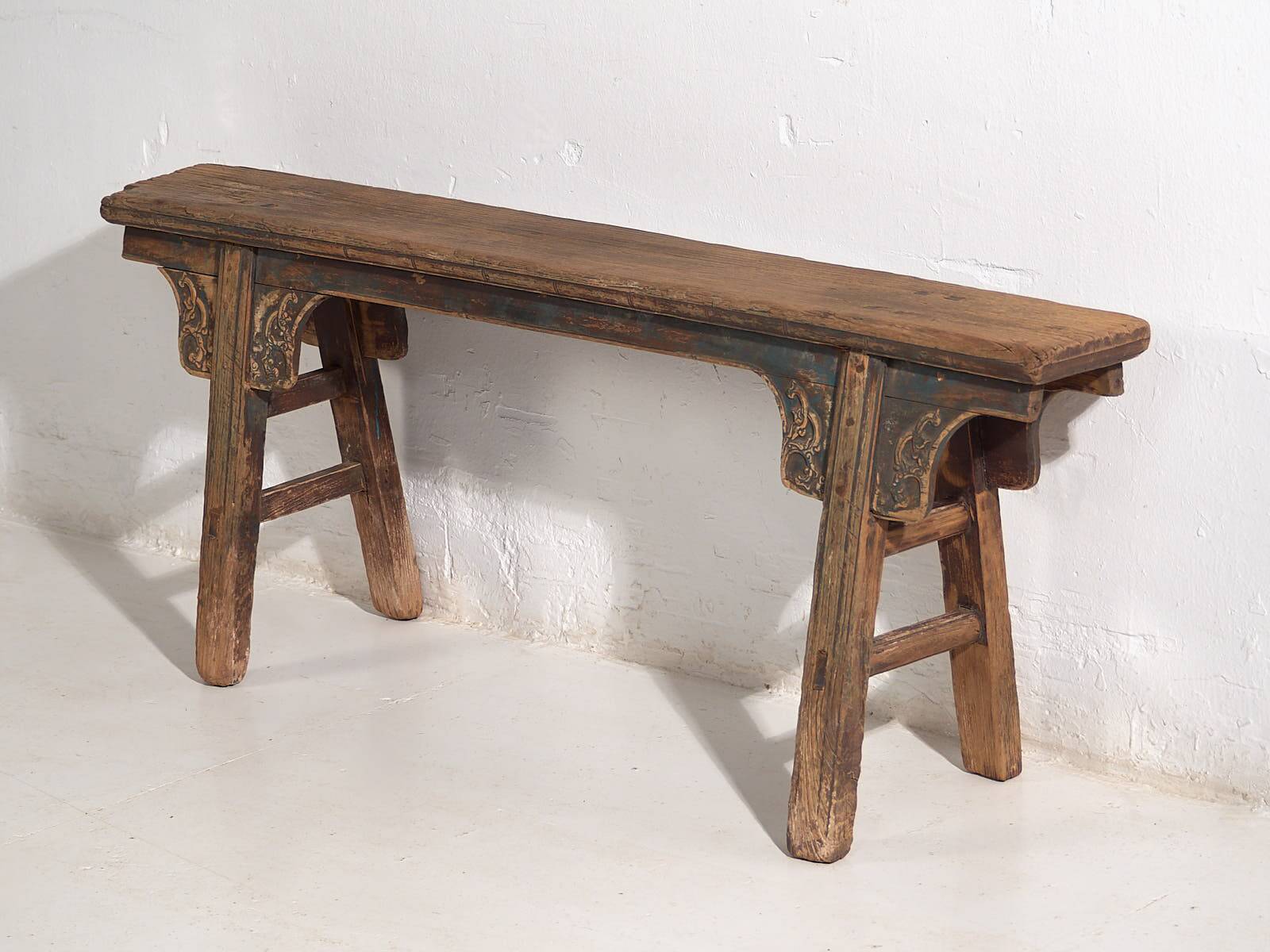 Antique Asian bench in navy blue tones (c.1870)