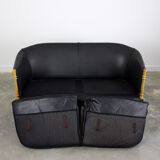 Black leather club sofa