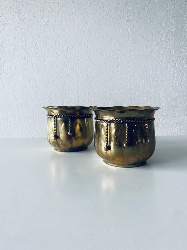 Paire de cache pot cordelette en laiton