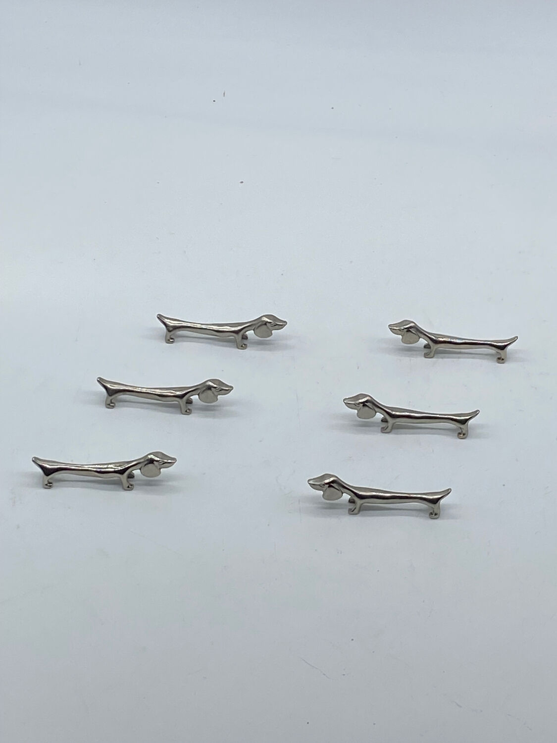 Knife holder, dog/dachshund, silver metal, vintage